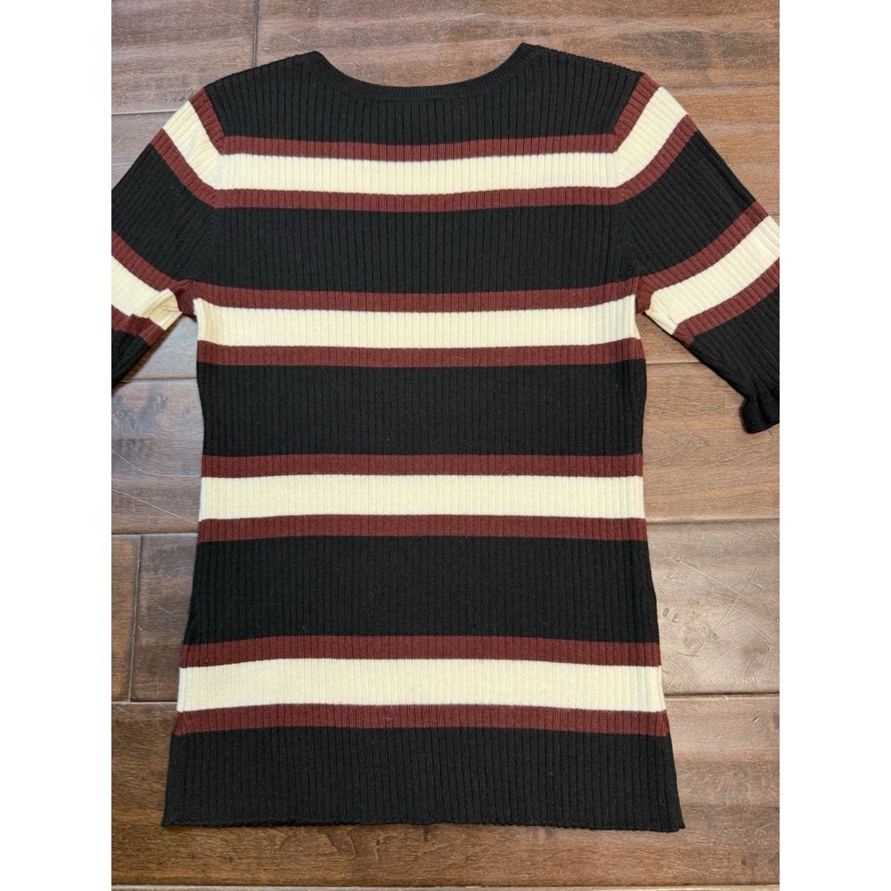 Frame 70s Ruffle Cuff Sweater Retro‎ Ribbed Stretchy | Noir Multi | Womens Large - Picture 7 of 12